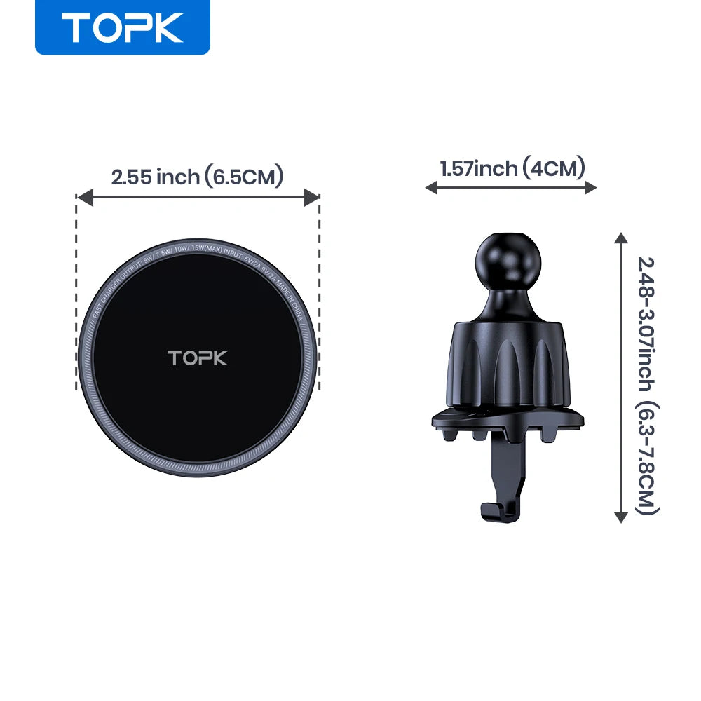 TOPK for Magsafe Car Phone Holder Charger 15W Fast Wireless Magnetic Car Phone Mount for Air Vent for iPhone 16/15/14/13/12