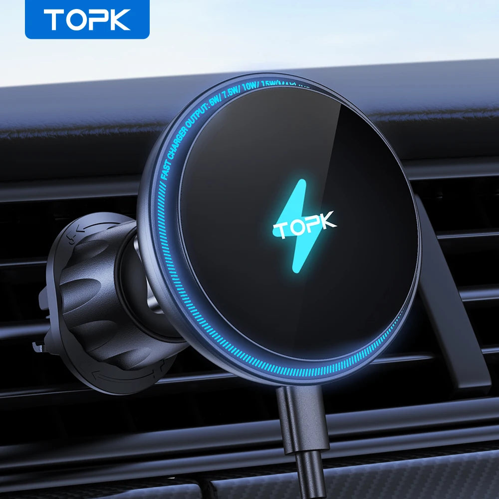 TOPK for Magsafe Car Phone Holder Charger 15W Fast Wireless Magnetic Car Phone Mount for Air Vent for iPhone 16/15/14/13/12