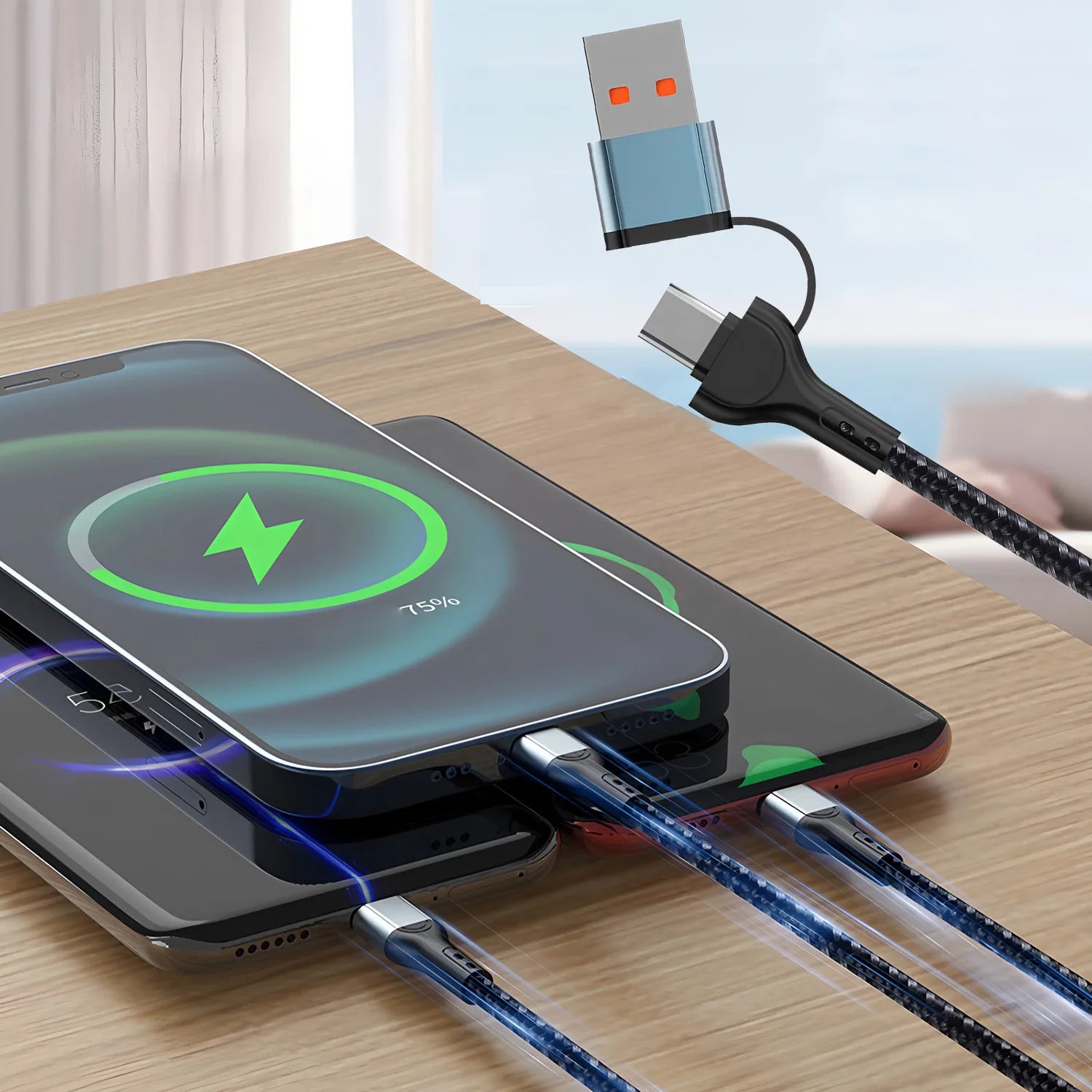 3 In 1 Fast Charging Cord For iPhone Huawei Micro USB Type C Charger Cable 1.2m Multi Usb Port Multiple Usb Charging Cord Line