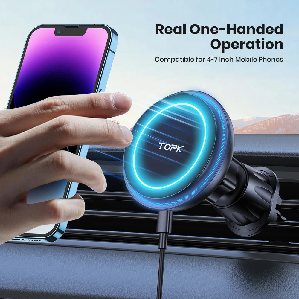 TOPK for Magsafe Car Phone Holder Charger 15W Fast Wireless Magnetic Car Phone Mount for Air Vent for iPhone 16/15/14/13/12