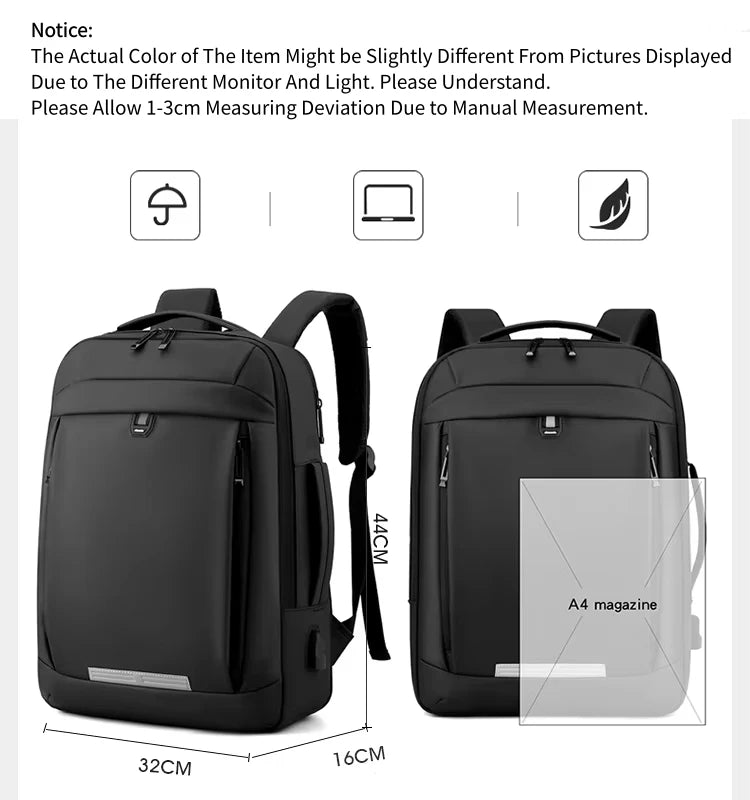 17 Inch Business Laptop Backpack Waterproof Notebook For Men School Book Bag Expandable Multifunction USB Charging Man Backpacks