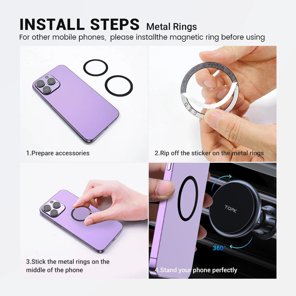 TOPK for Magsafe Car Phone Holder Charger 15W Fast Wireless Magnetic Car Phone Mount for Air Vent for iPhone 16/15/14/13/12