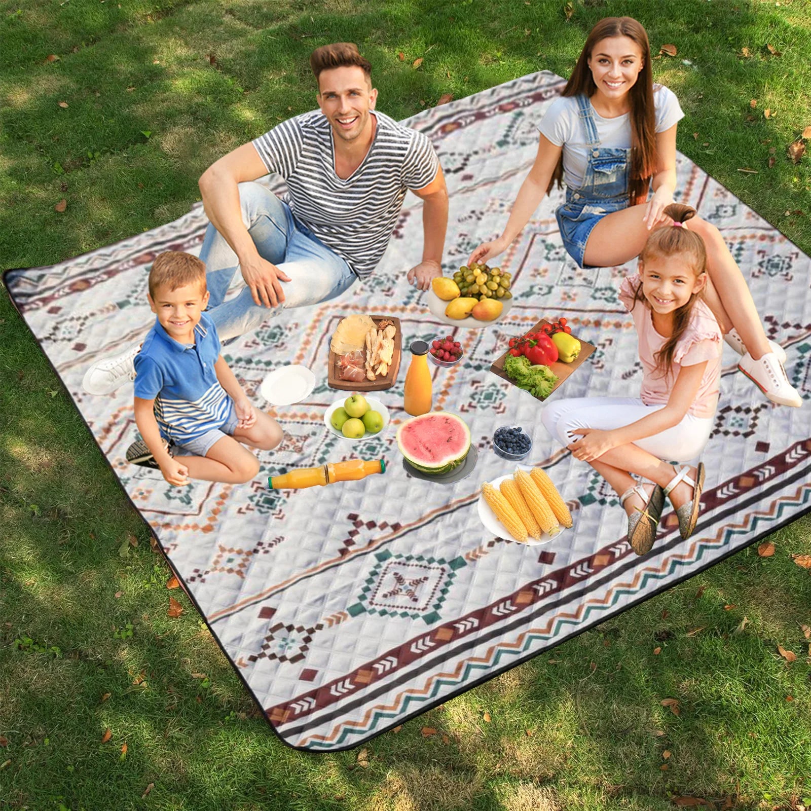 Waterproof Picnic Blanket, 200x200CM Large Beach Blanket Outdoor Picnic Mat, Beach Mat with Carrying Handle for Camping, Beach